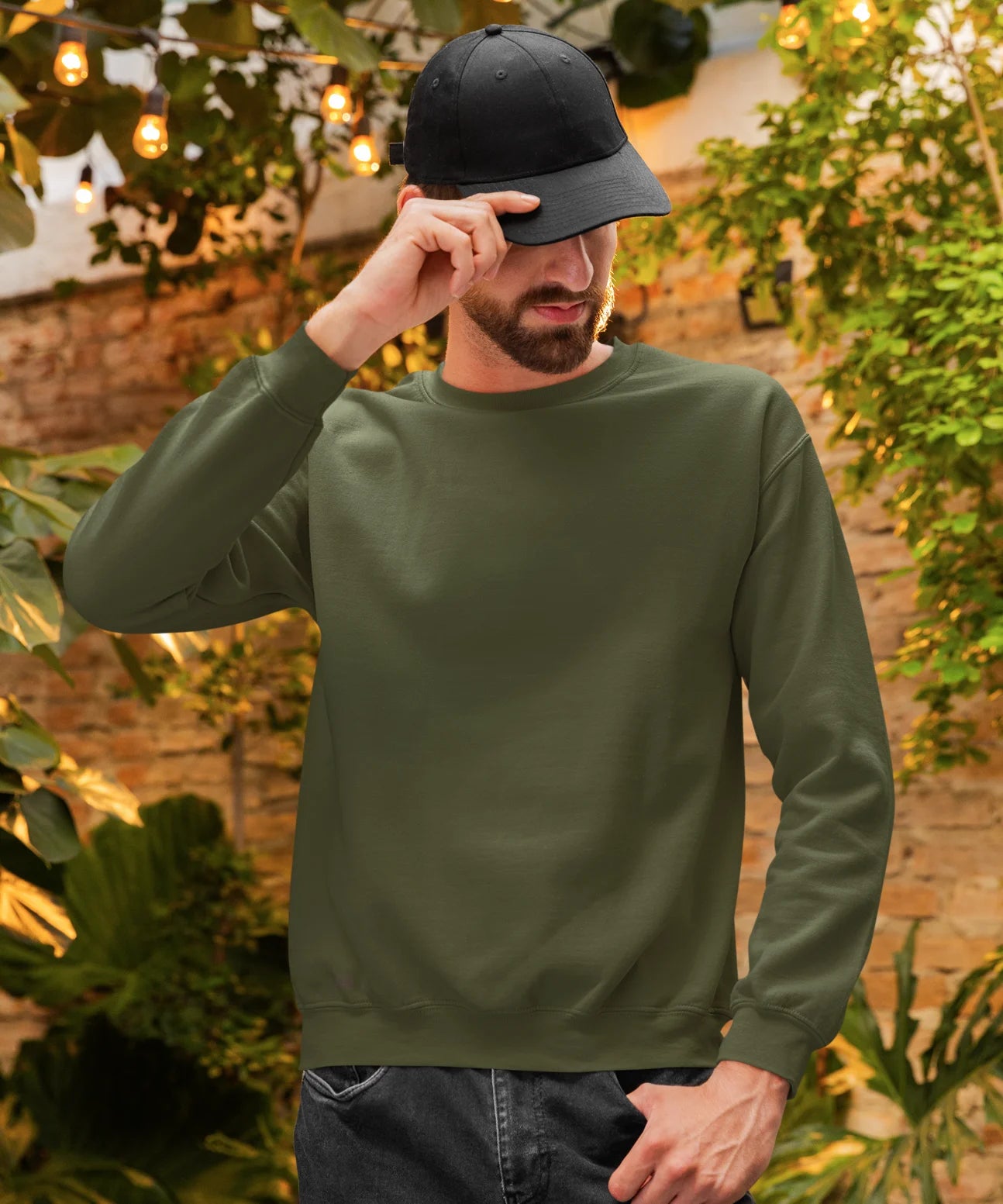 Olive Green Solid Sweatshirt