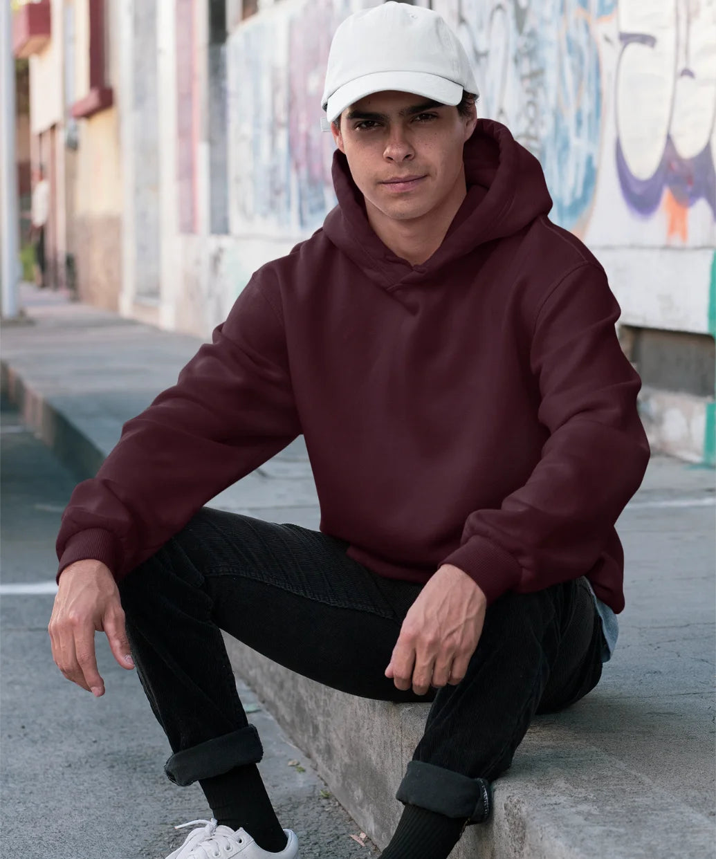 Maroon Solid Oversized Hoodie.
