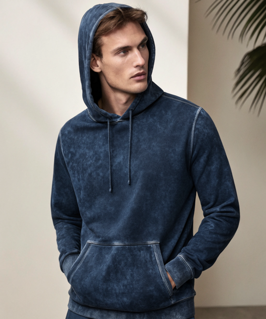 Navy Blue Acid Wash Hoodie.