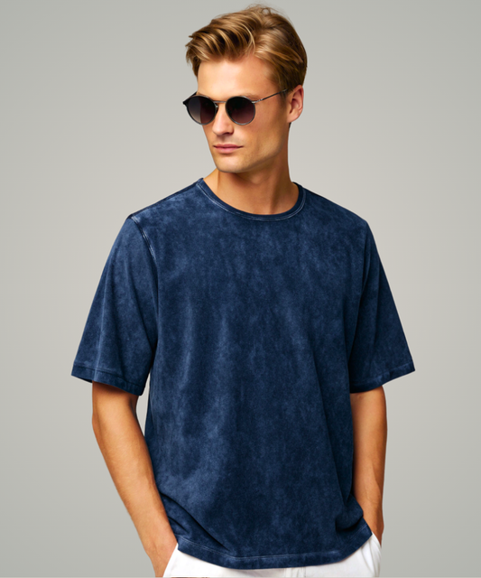 Navy Blue Acid Wash Oversized T-Shirt.
