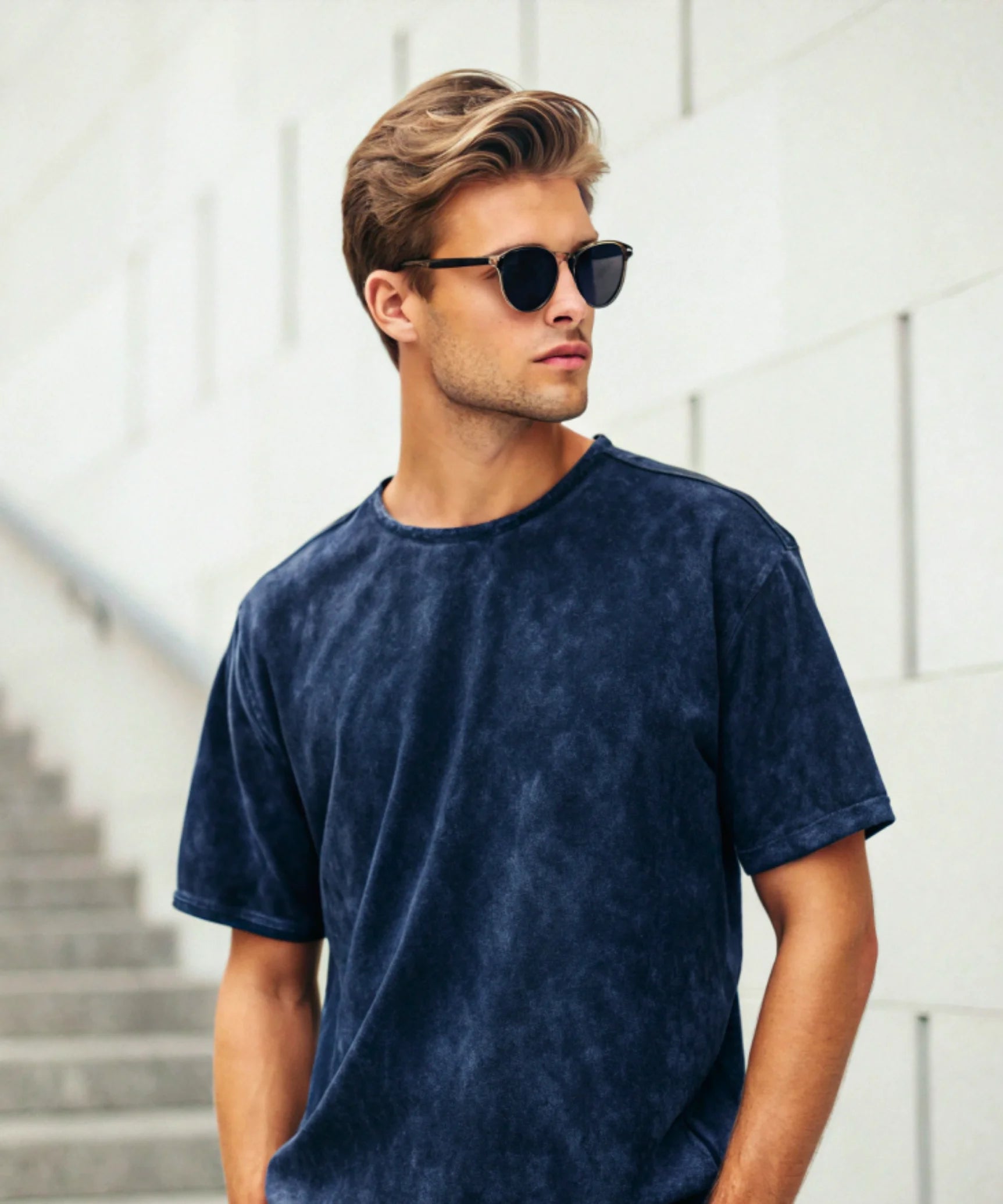 Navy Blue Acid Wash Oversized T-Shirt.